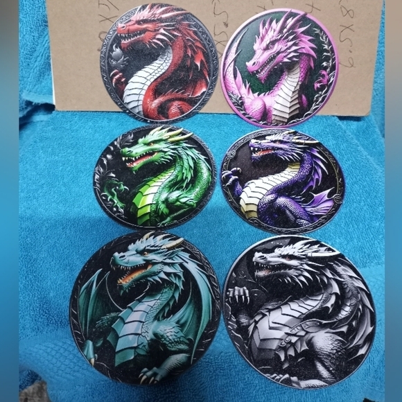 Dragon-Themed Reptile Coaster Decor Set Of 6 - Multicolor - Picture 1 of 8